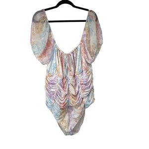 ASOS Lux Puff Sleeve Pastel Corset One Piece Bathing Suit Sz 20 Womens Plus NWT